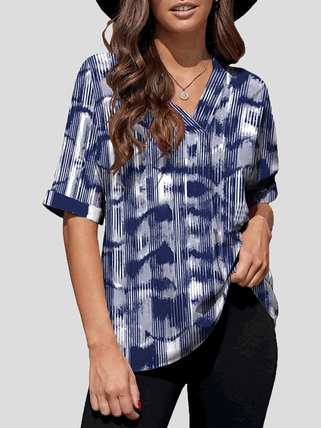 Women's Blouses V-Neck Print Mid Sleeve Blouse - LuckyFash™