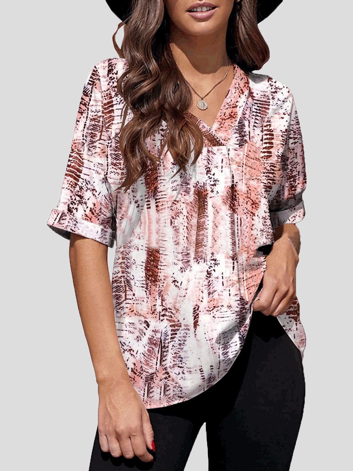 Women's Blouses V-Neck Print Mid Sleeve Blouse - LuckyFash™