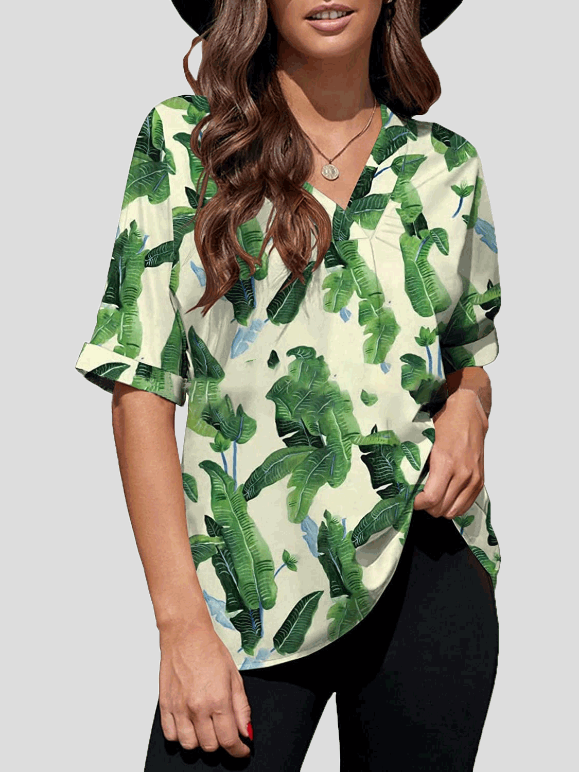 Women's Blouses V-Neck Print Mid Sleeve Blouse - LuckyFash™