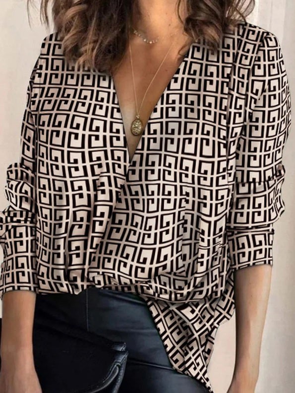 Women's Blouses V-Neck Printed Long Sleeve Blouse - LuckyFash™