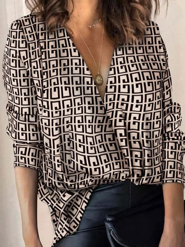 Women's Blouses V-Neck Printed Long Sleeve Blouse - LuckyFash™