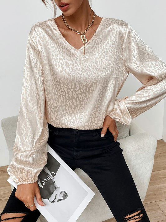 Blouses V-Neck Pullover Leopard Print Long Sleeve Blouse - LuckyFash™