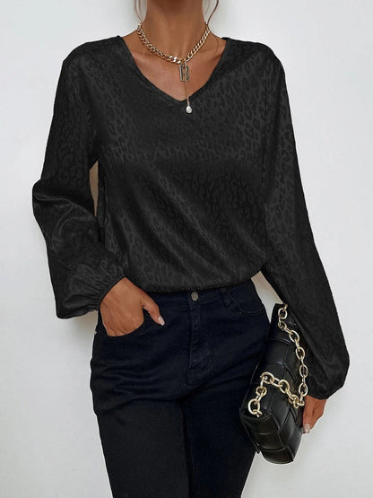 Blouses V-Neck Pullover Leopard Print Long Sleeve Blouse - LuckyFash™