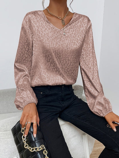 Blouses V-Neck Pullover Leopard Print Long Sleeve Blouse - LuckyFash™