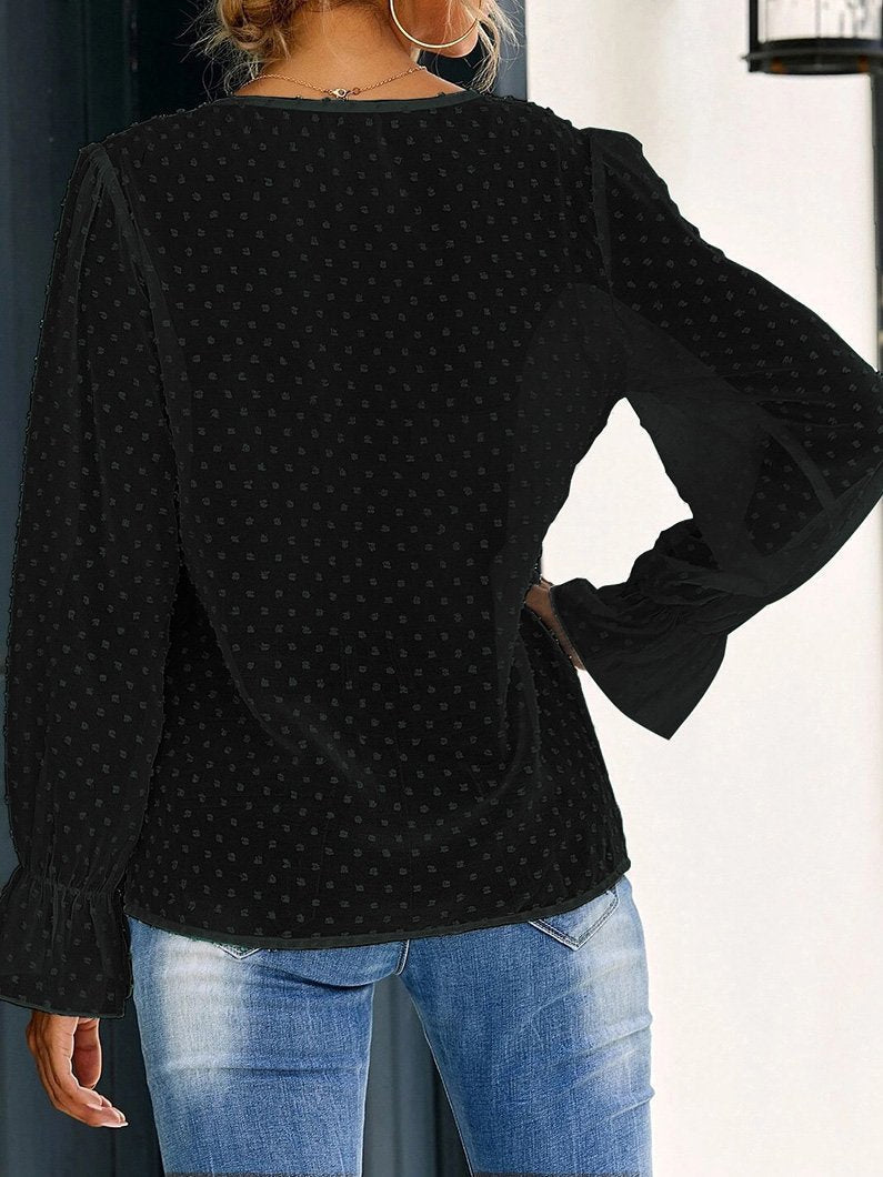 Women's Blouses V-Neck Ruffle Lantern Sleeve Commuter Chiffon Blouses - LuckyFash™