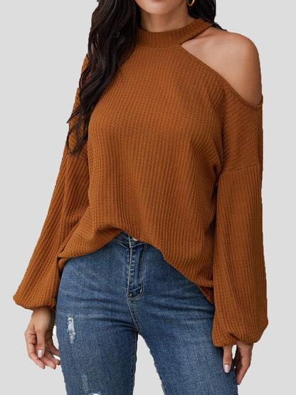 Women's Blouses Waffle Off Shoulder Long Sleeve Knit Blouse - LuckyFash™