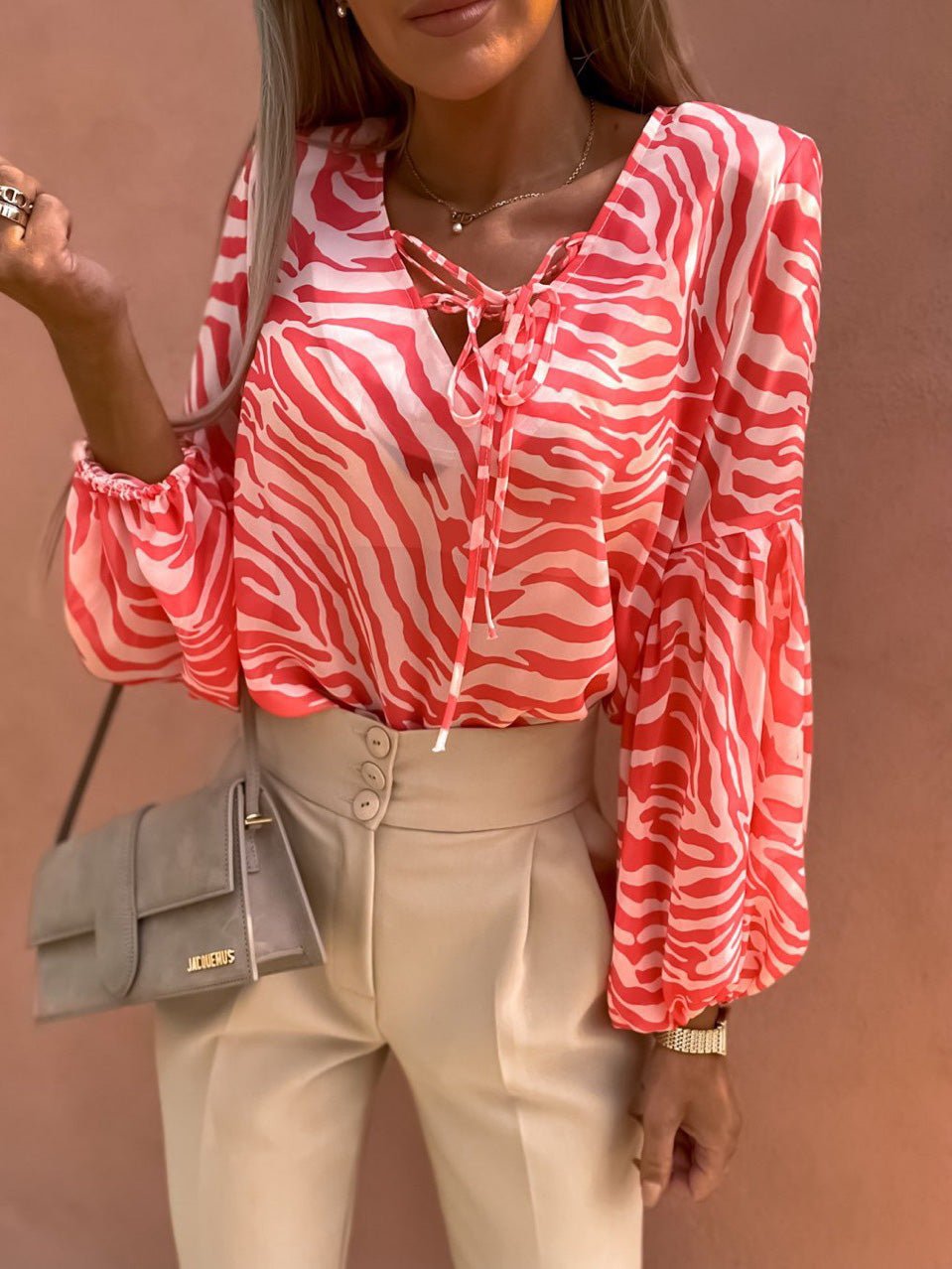 Women's Blouses Zebra Belted Long Sleeve Blouse - LuckyFash™