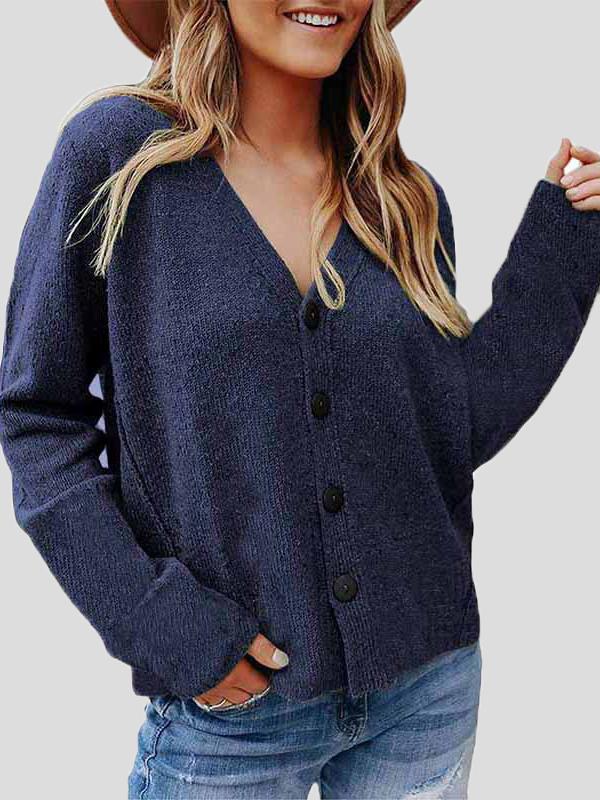 Women's Cardigans Casual Solid Long Sleeve Button Knit Cardigan - LuckyFash™