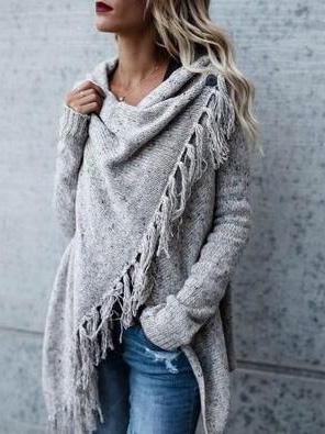 Cardigans Fringed Long Sleeve Striped Sweater Cardigan - LuckyFash™