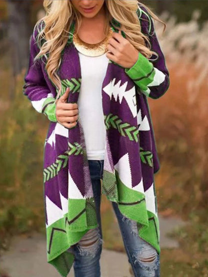 Cardigans Loose Multicolor Print Knit Cardigan - LuckyFash™