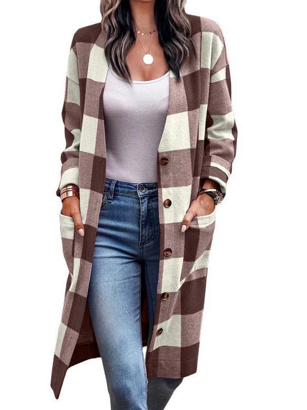 Coats Plaid Single Breasted Pocket Coat - LuckyFash™