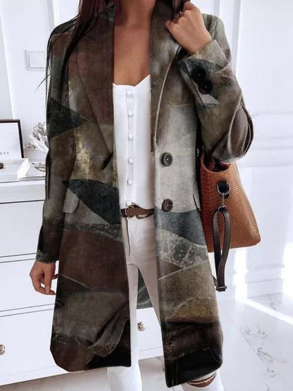 Women's Coats Art Print Lapel Button Woolen Coat - LuckyFash™