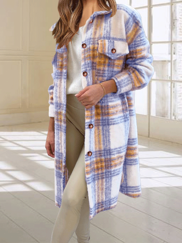 Coats Casual Button Plaid Woolen Long Coat - LuckyFash™