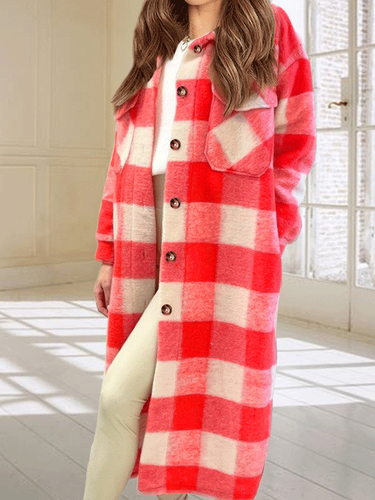 Coats Casual Button Plaid Woolen Long Coat - LuckyFash™