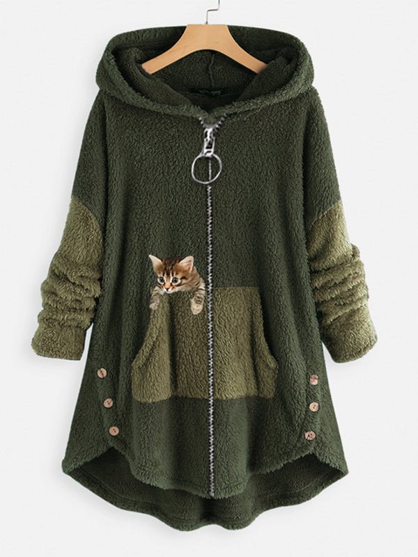 Coats Cute Hooded Zipper Cat Printed Coat - LuckyFash™