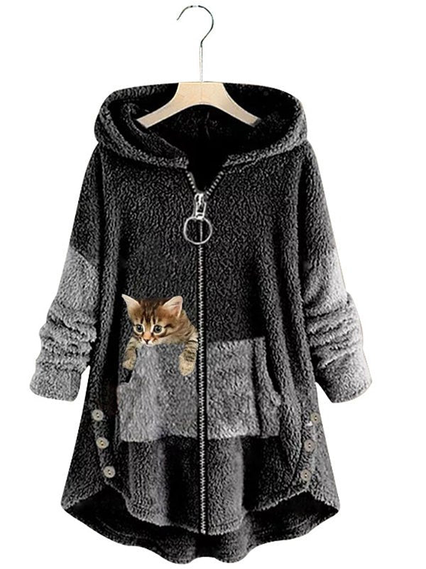 Coats Cute Hooded Zipper Cat Printed Coat - LuckyFash™