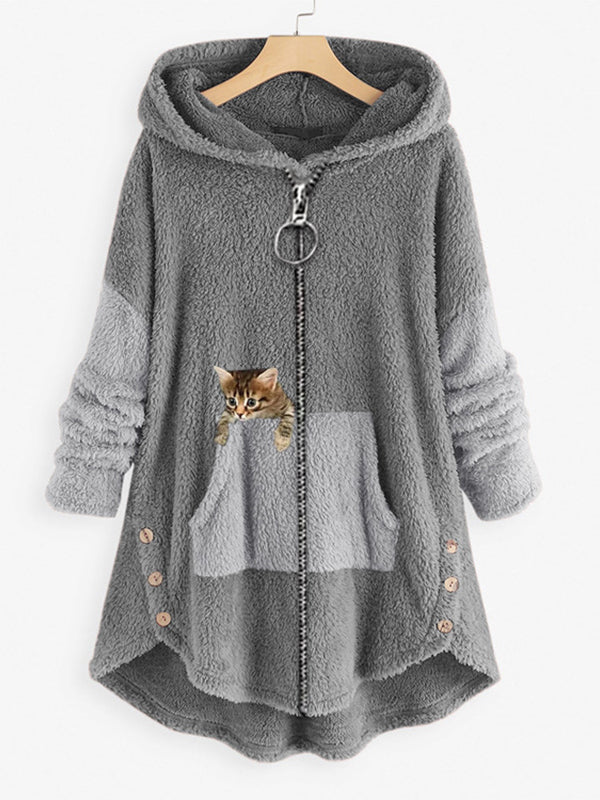 Coats Cute Hooded Zipper Cat Printed Coat - LuckyFash™