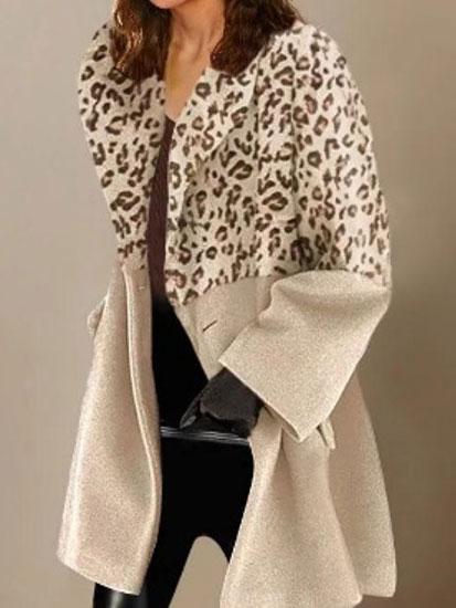 Women's Coats Fashion Leopard Lapel Long Sleeve Woolen Coat - LuckyFash™