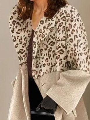 Women's Coats Fashion Leopard Lapel Long Sleeve Woolen Coat - LuckyFash™