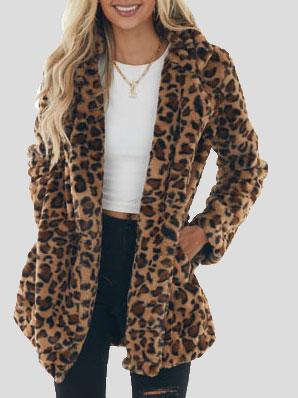 Coats Fashion Leopard Pocket Plush Coat - LuckyFash™