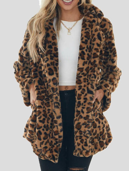 Coats Fashion Leopard Pocket Plush Coat - LuckyFash™