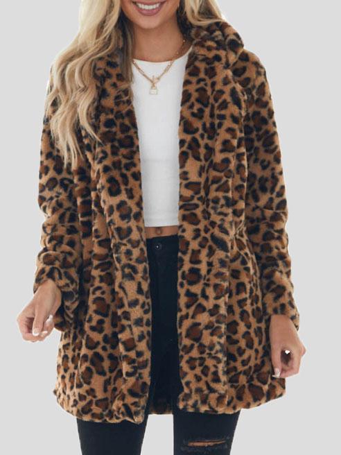 Coats Fashion Leopard Pocket Plush Coat - LuckyFash™