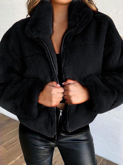 Coats Faux Fur Zip Cardigan Plush Coat - LuckyFash™