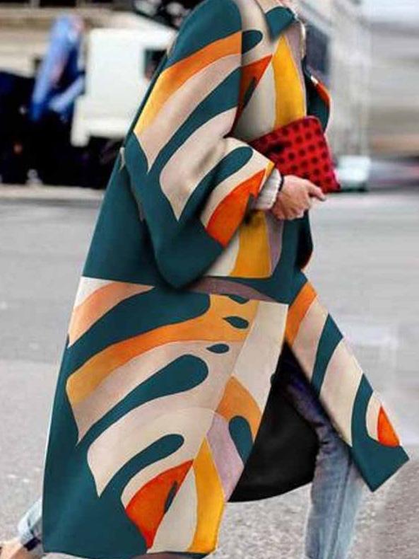 Women's Coats Flared Sleeve Multicolor Printing Loose Long Coat - LuckyFash™