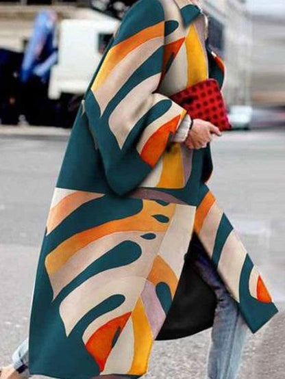 Women's Coats Flared Sleeve Multicolor Printing Loose Long Coat - LuckyFash™