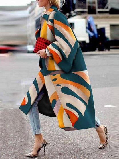 Women's Coats Flared Sleeve Multicolor Printing Loose Long Coat - LuckyFash™