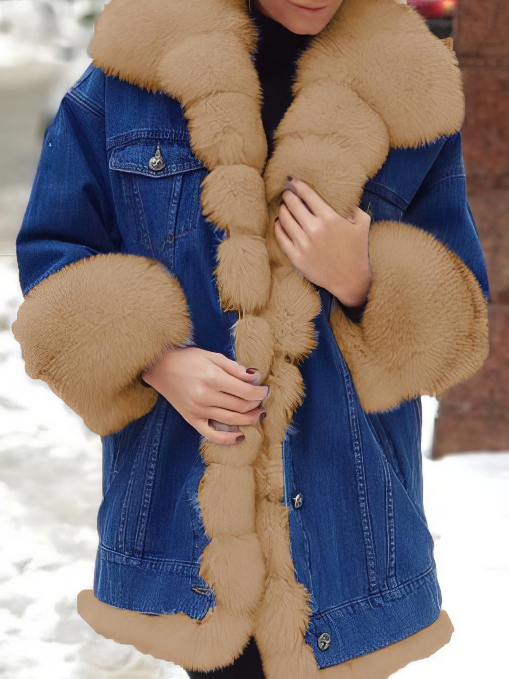 Coats Furry Denim Super Warm Long Sleeve Coat - LuckyFash™