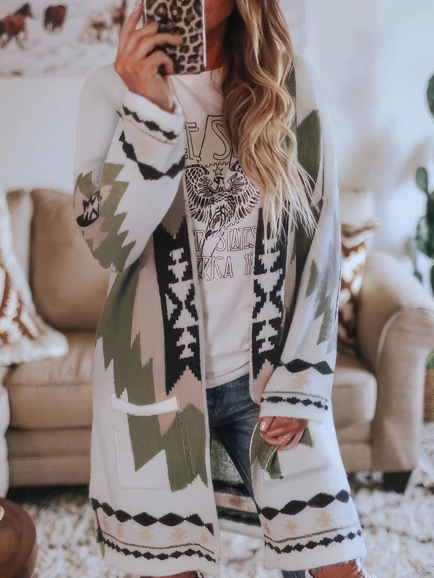 Coats Graphic Print Casual Long Sleeve Long Coat - LuckyFash™