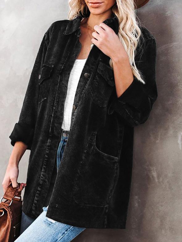 Women's Coats Lapel Corduroy Pocket Long Sleeve Coat - LuckyFash™