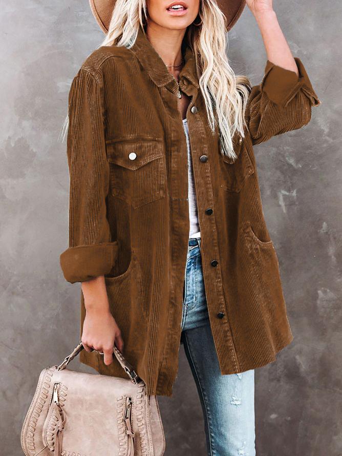 Women's Coats Lapel Corduroy Pocket Long Sleeve Coat - LuckyFash™
