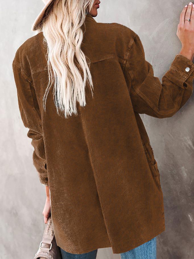 Women's Coats Lapel Corduroy Pocket Long Sleeve Coat - LuckyFash™