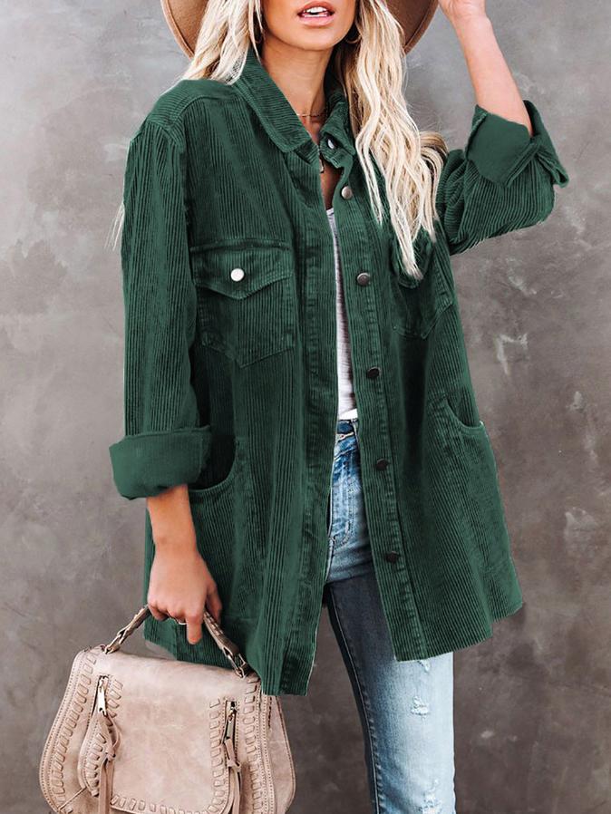 Women's Coats Lapel Corduroy Pocket Long Sleeve Coat - LuckyFash™