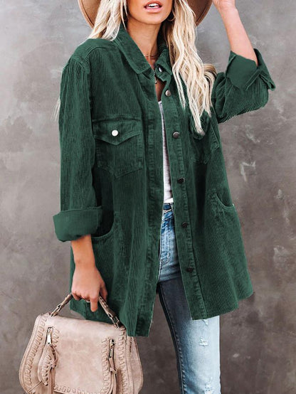 Women's Coats Lapel Corduroy Pocket Long Sleeve Coat - LuckyFash™