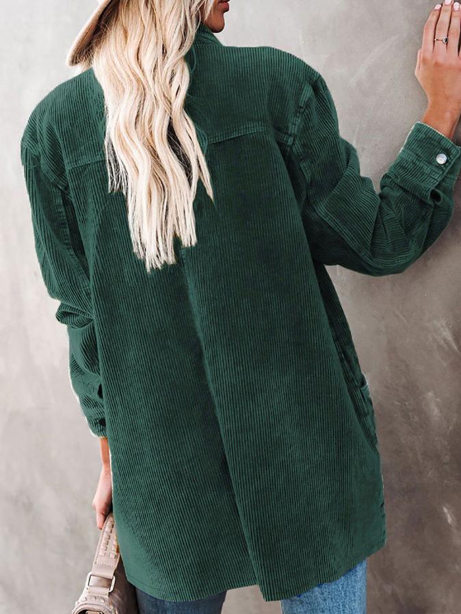 Women's Coats Lapel Corduroy Pocket Long Sleeve Coat - LuckyFash™