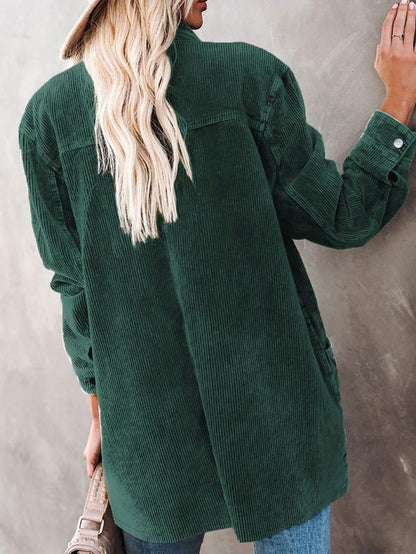 Women's Coats Lapel Corduroy Pocket Long Sleeve Coat - LuckyFash™