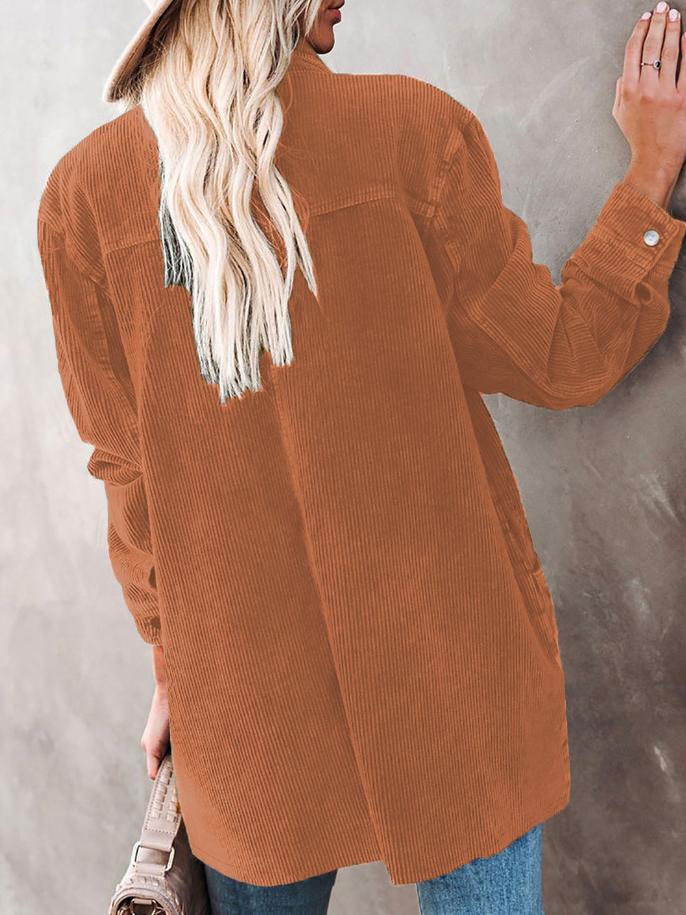 Women's Coats Lapel Corduroy Pocket Long Sleeve Coat - LuckyFash™