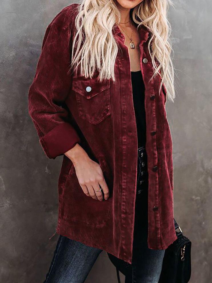 Women's Coats Lapel Corduroy Pocket Long Sleeve Coat - LuckyFash™
