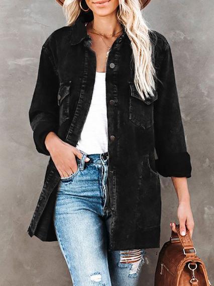 Women's Coats Lapel Corduroy Pocket Long Sleeve Coat - LuckyFash™