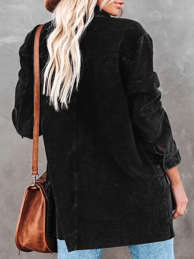 Women's Coats Lapel Corduroy Pocket Long Sleeve Coat - LuckyFash™
