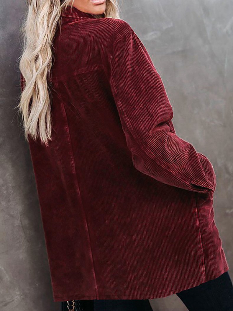 Women's Coats Lapel Corduroy Pocket Long Sleeve Coat - LuckyFash™