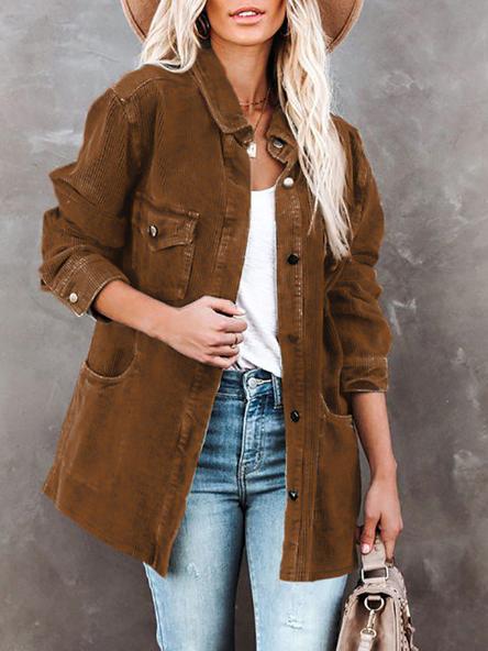 Women's Coats Lapel Corduroy Pocket Long Sleeve Coat - LuckyFash™