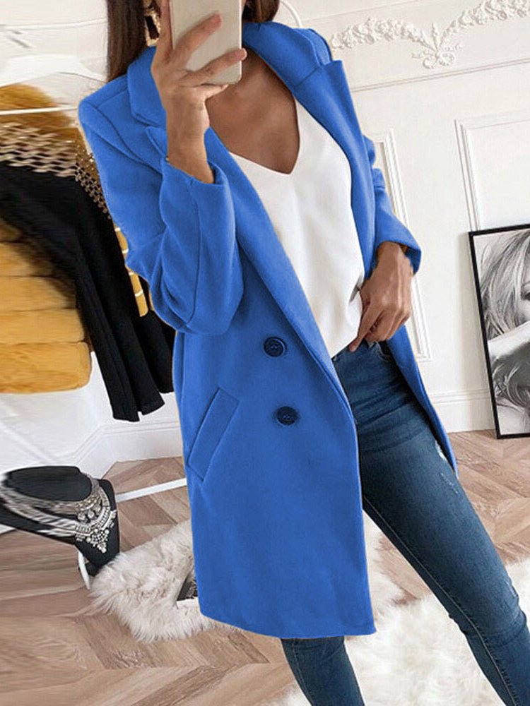 Coats Lapel Fitted Woolen Long Sleeve Coat - LuckyFash™