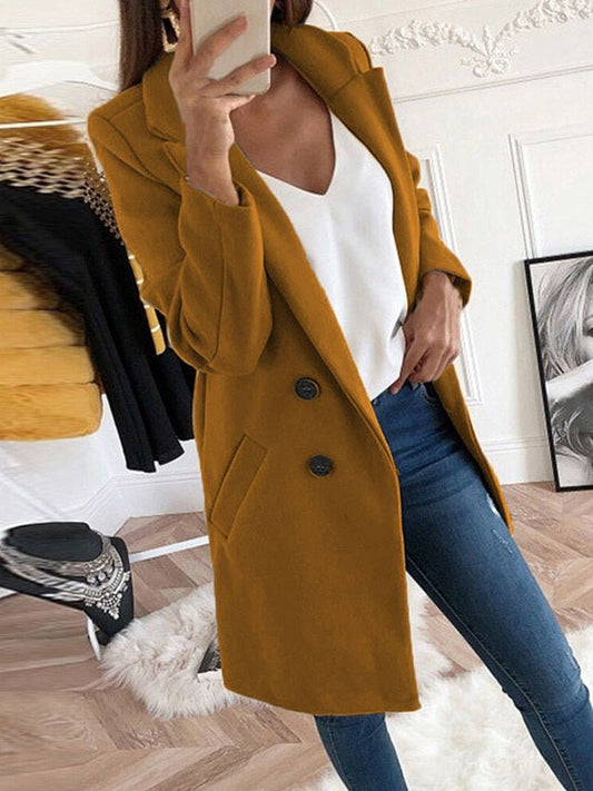 Coats Lapel Fitted Woolen Long Sleeve Coat - LuckyFash™