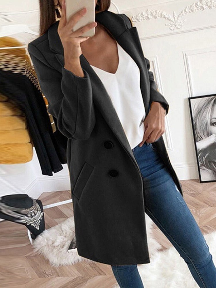 Coats Lapel Fitted Woolen Long Sleeve Coat - LuckyFash™