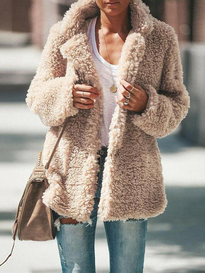 Women's Coats Lapel Long Sleeve Granular Velvet Solid Coat - LuckyFash™
