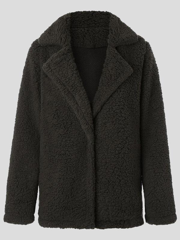 Women's Coats Lapel Long Sleeve Granular Velvet Solid Coat - LuckyFash™
